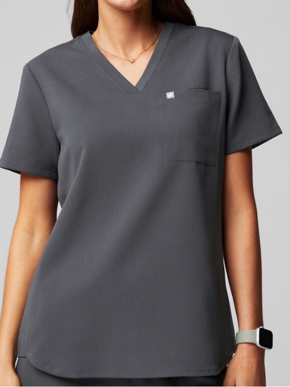 FABLETICS 1-Pocket SCRUBS GREY V-NECK TOP